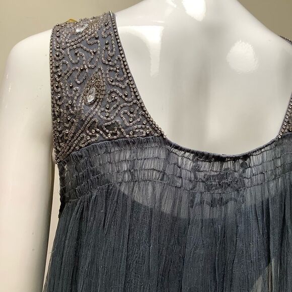 BONNIE STRAUSS SILK BEADED MINI DRESS SHEER MEDIUM - Picture 6 of 16